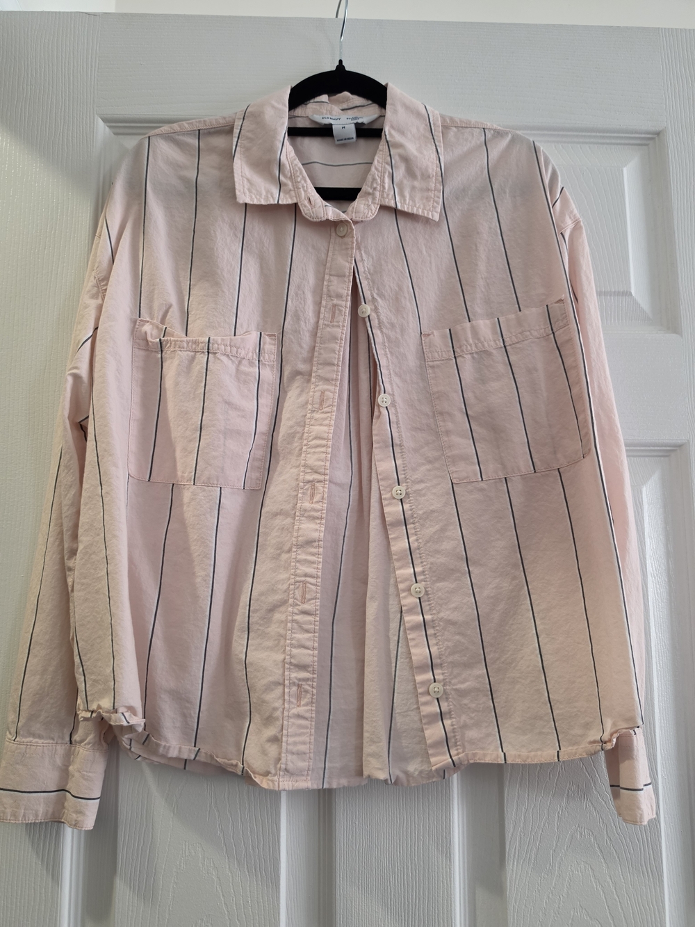 Old Navy Pink Button-Down Shirt with Navy Stripes
